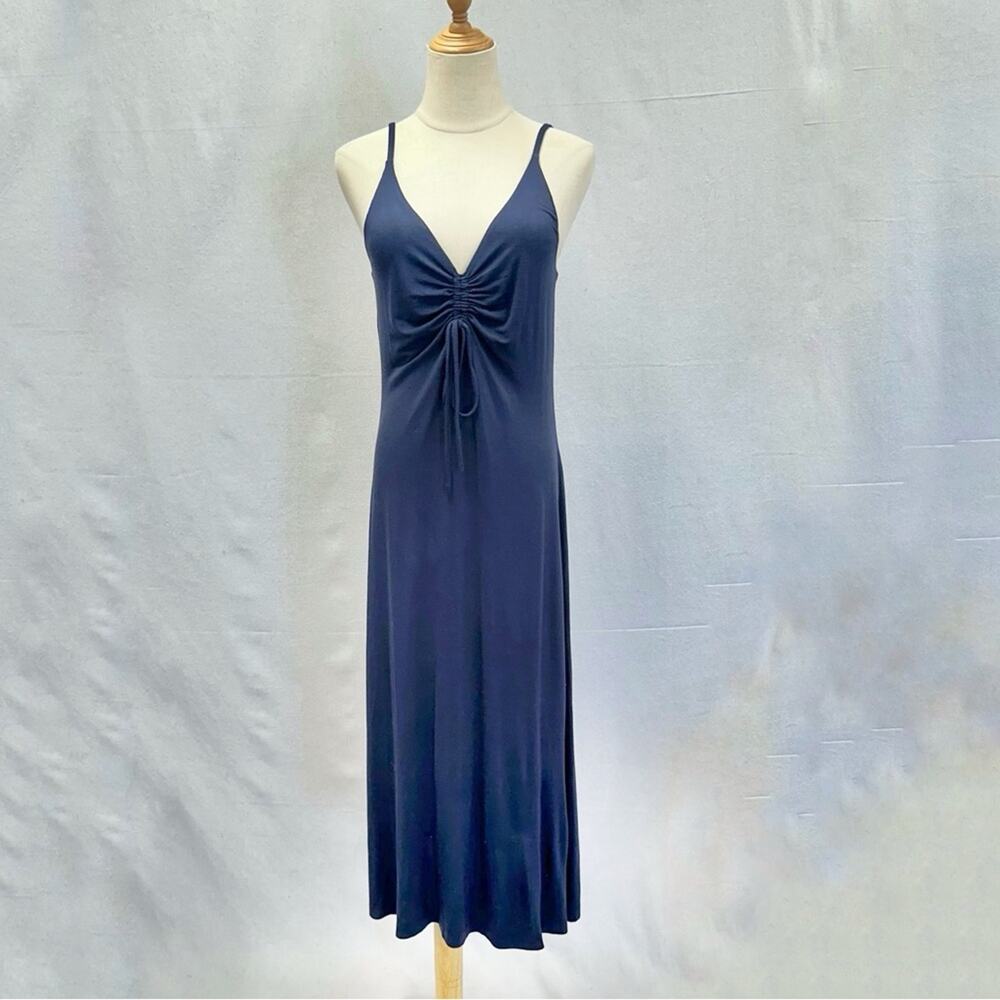 Lou & Grey Signaturesoft navy stretch jersey knit midi dress size medium